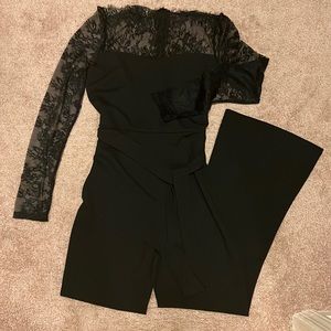 Stunning Black Formal Long Jumpsuit with Laced Sleeves